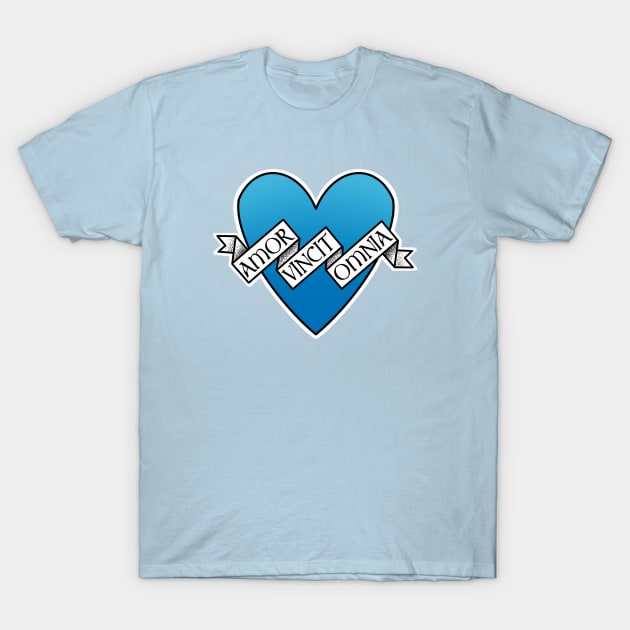 amor vincit amnia blue heart T-Shirt by weilertsen